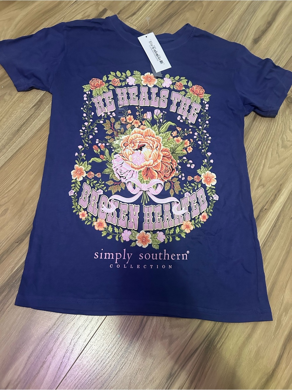 Simply Southern Girls' Navy Tee with Pink & Orange Floral Graphic